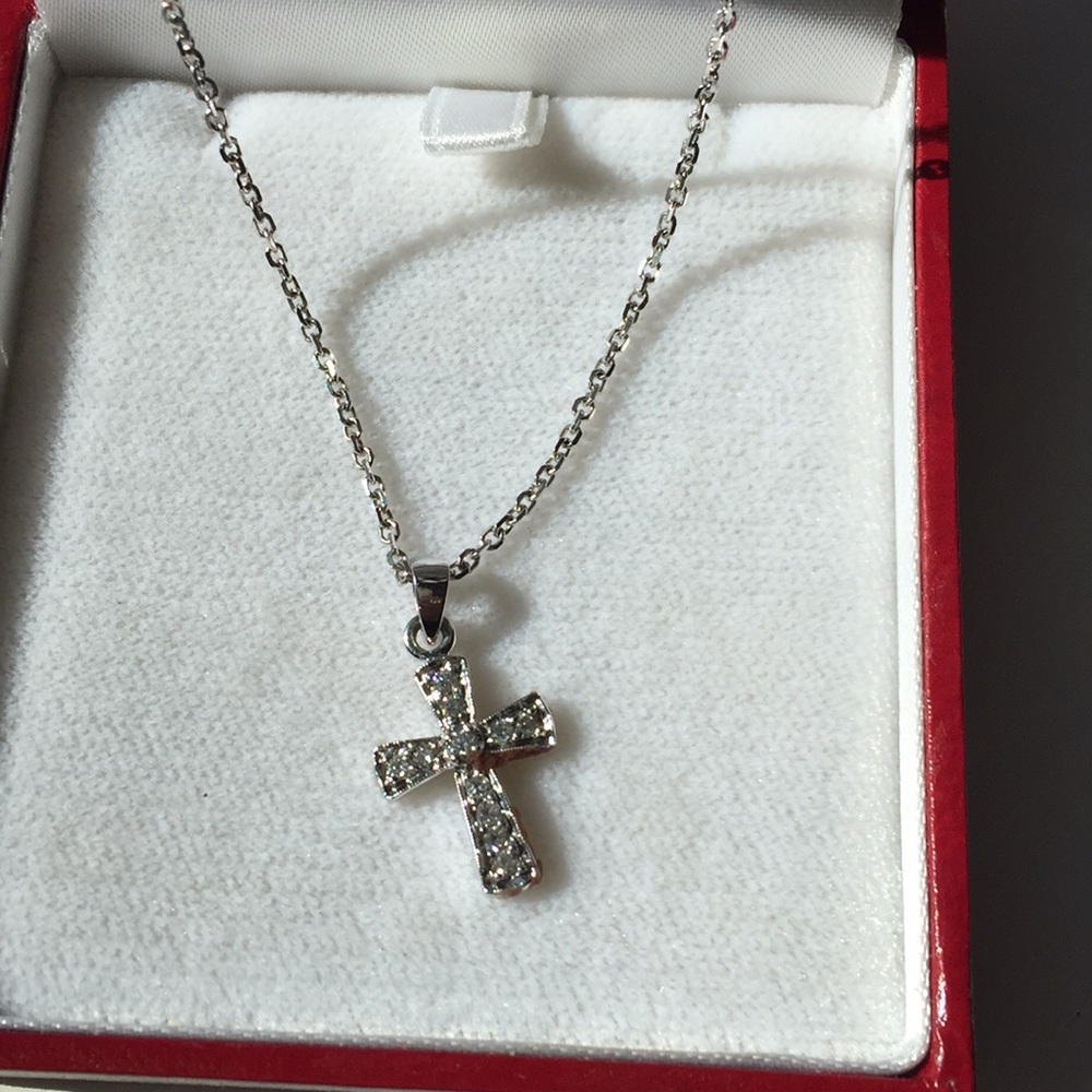 Diamond cross necklace- sterling silver